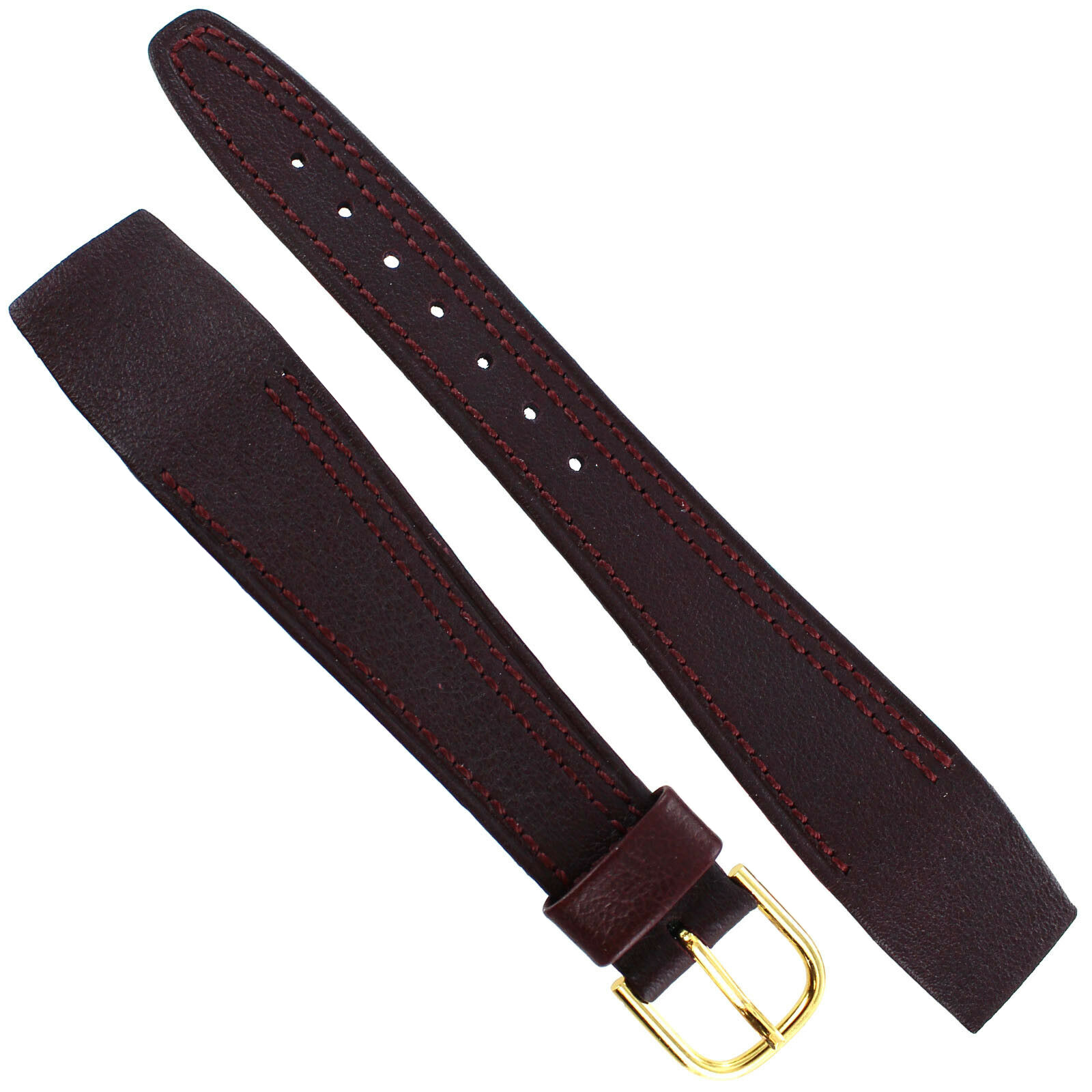 19mm Marcco Calf Burgundy Textured Genuine Leather Flat Stitched Open Ended Band