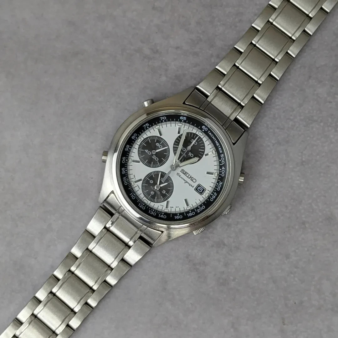 Rare Seiko Panda Dial Chronograph Alarm Quartz 7T32-7C60 Vintage 1988s Watch Men