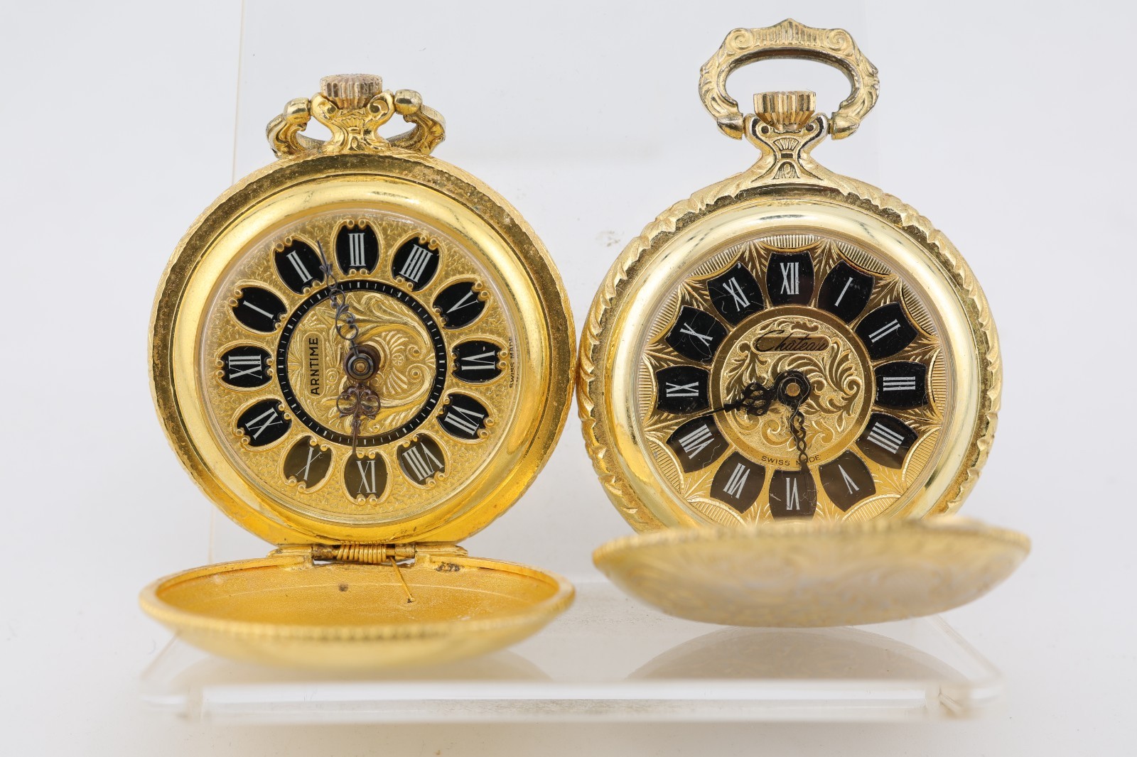 LOT OF 2, SWISS cal. BAUMGARTNER 866, 1j POCKET WATCHES, 34.2mm (LI)