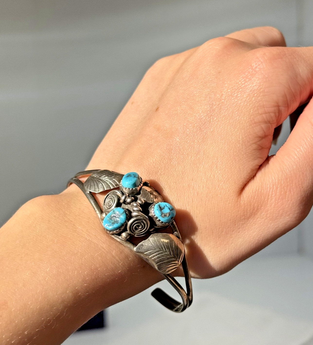 Sterling Silver Turquoise Cuff Bracelet Vintage 6.25”