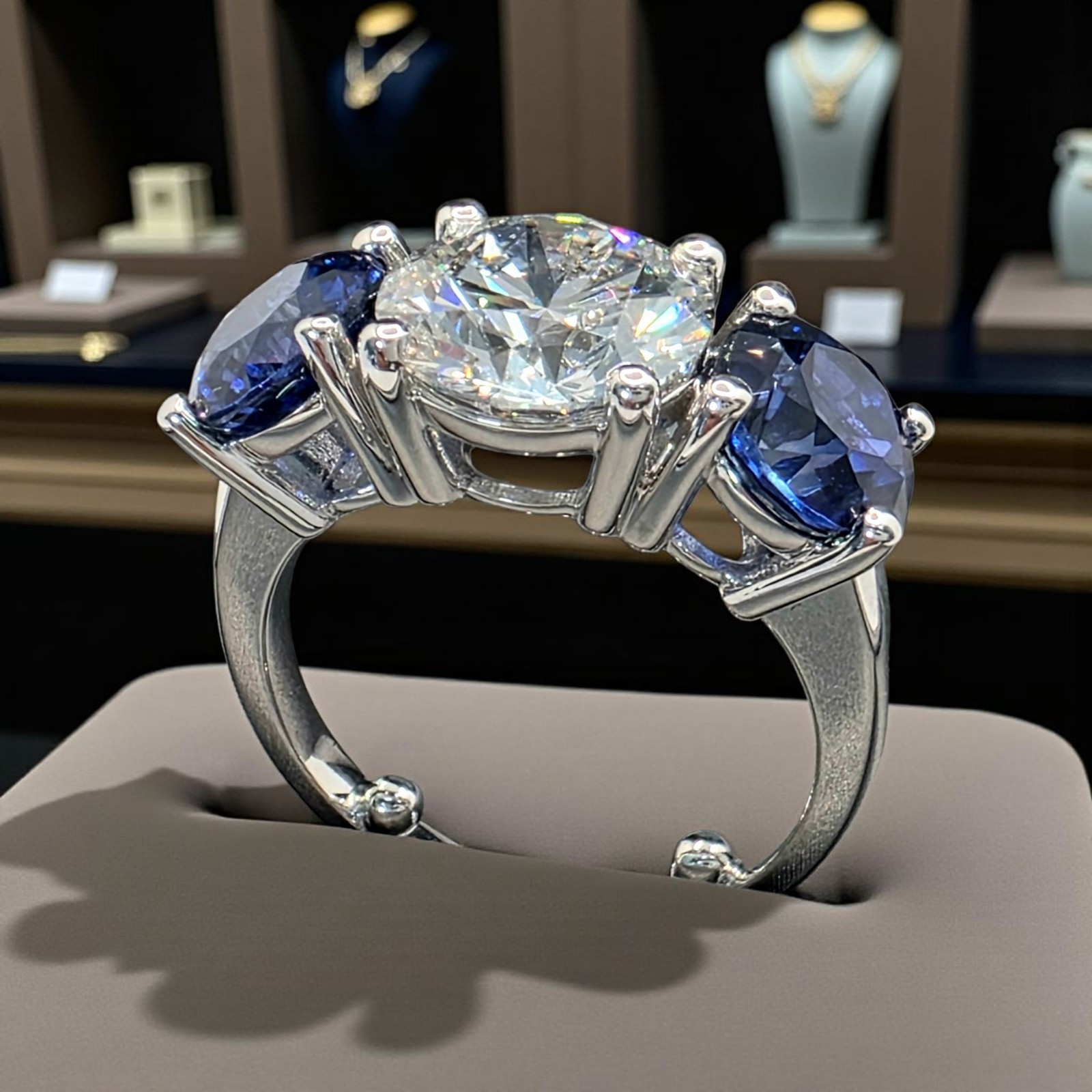 4.00 Ct D VS1 Sapphire and Diamond Lab Grown 3 Stone Ring 14k White Gold