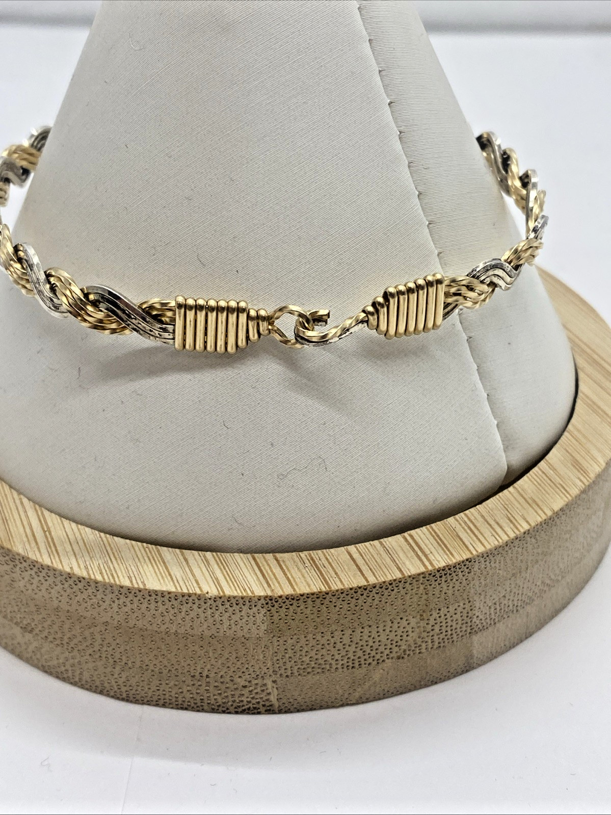 925 Sterling Silver Two Tone Twisted Woven Bangle Bracelet 7.75” (8.8 Grams)