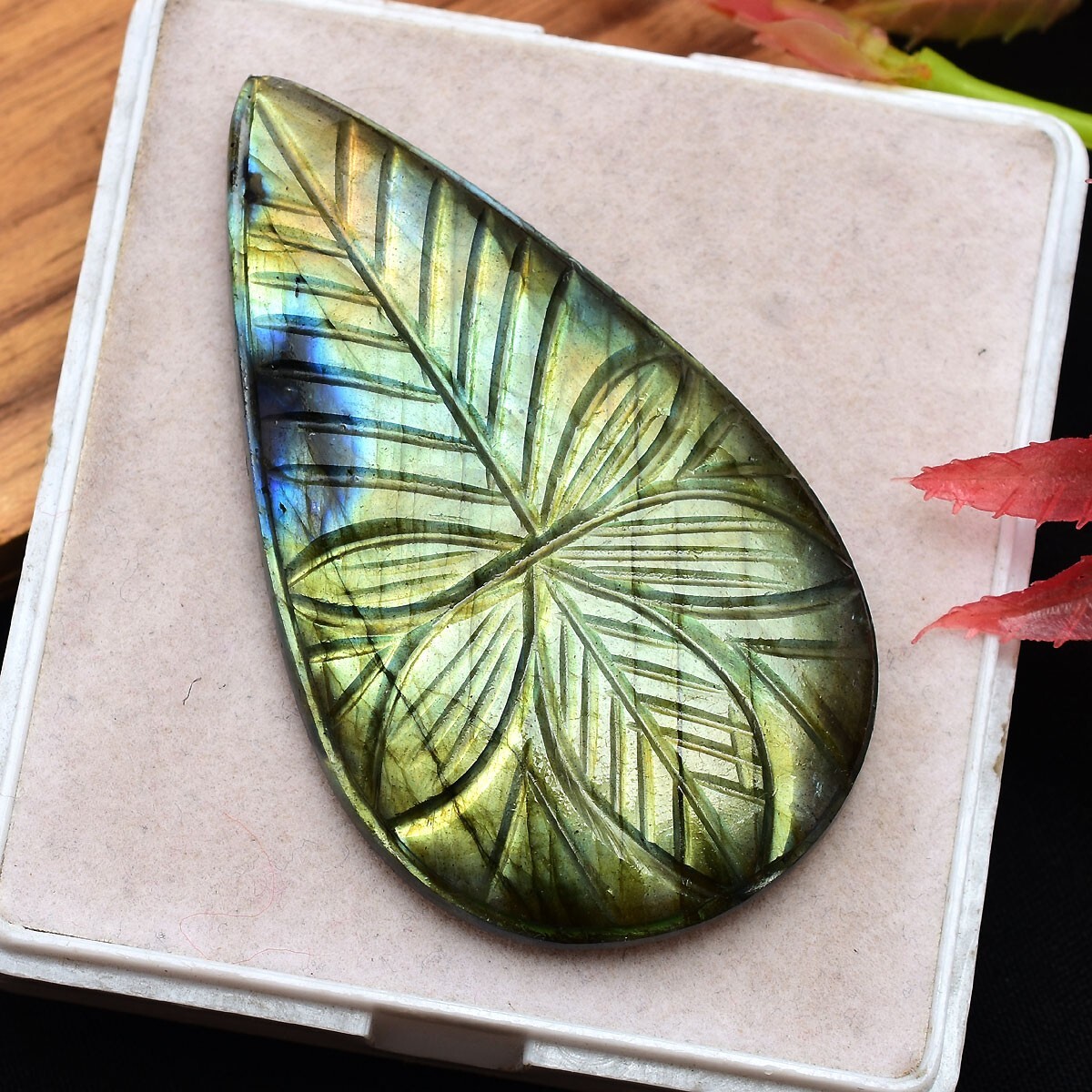 100.00 Cts Natural Labradorite Pear Hand Carving Flashy Untreated Loose Gemstone