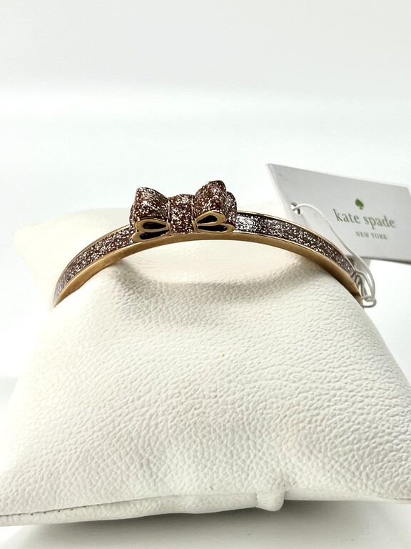 Kate Spade Moon River Rose Gold Glitter Bow Bangle Bracelet NWT Pouch FREE Ship