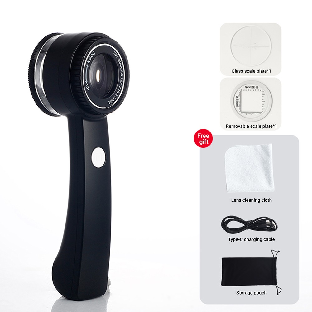 Loupe Magnifier USB-C Rechargeable Magnifying Glass with LED Light,Scale,K9 Lens