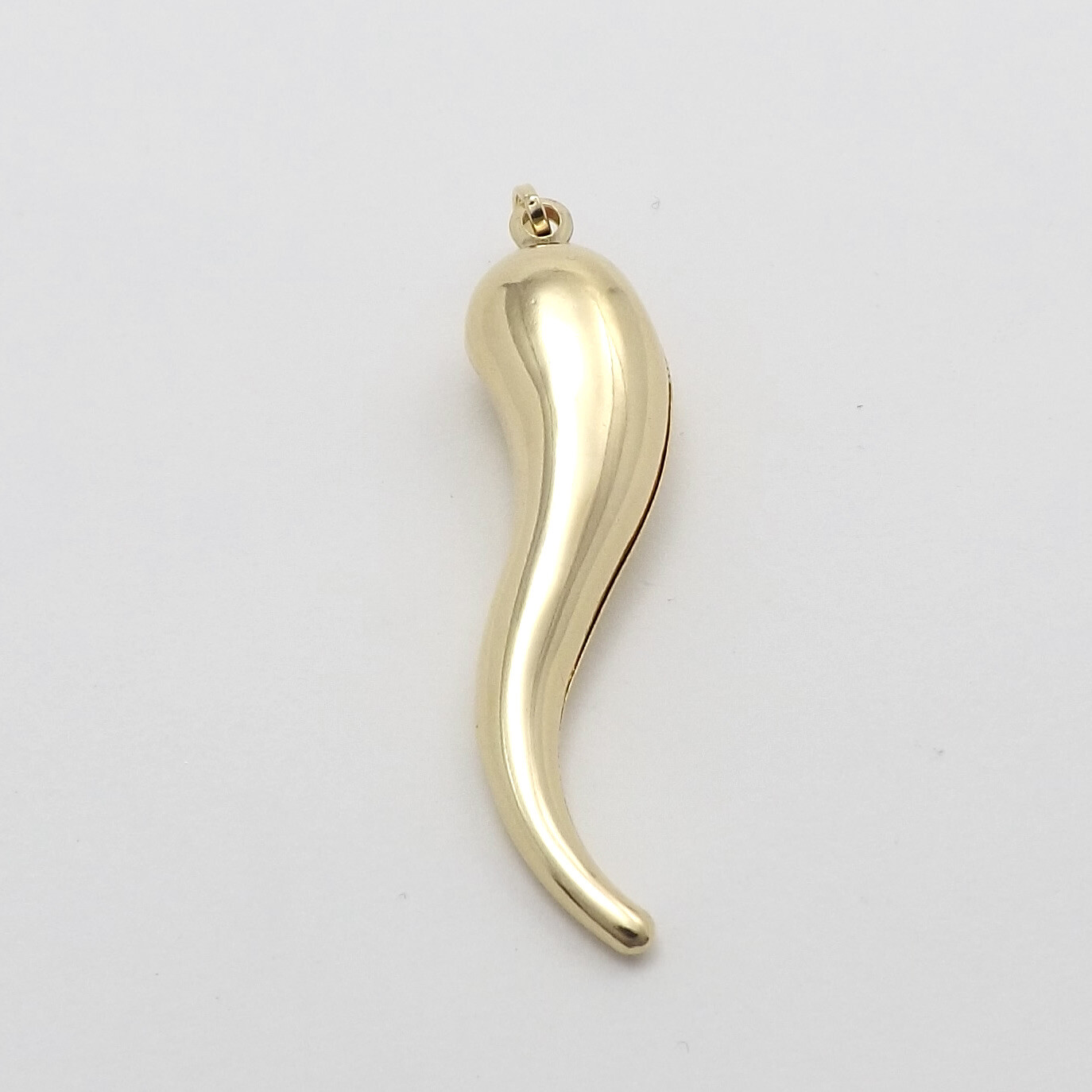 Solid 18k Gold Italian Horn Cornicello Charm Pendant Italy Large Hollow New