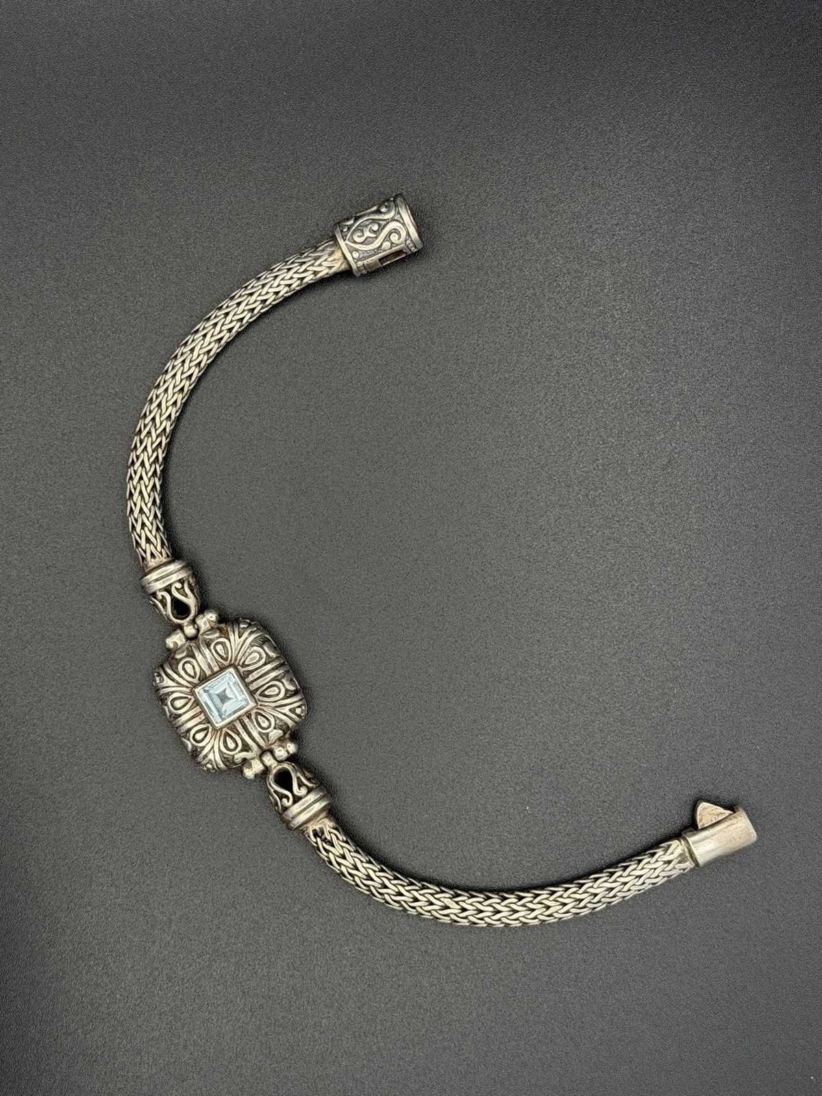 925 Sterling Silver Bali Bracelet With Thick Woven Foxtail Chain 7” DS Signed