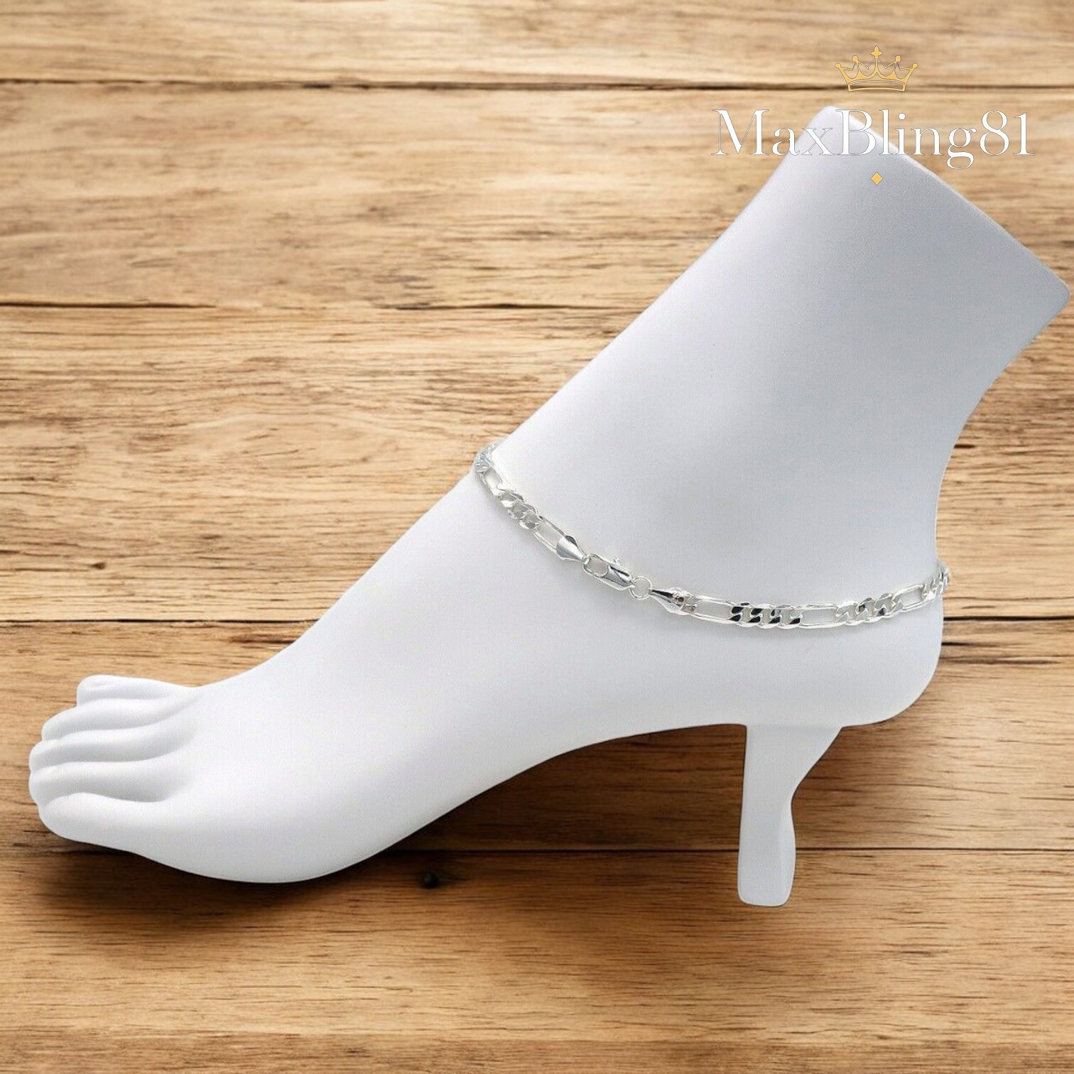 925 STERLING SILVER PLATED FIGARO LINK CHAIN 5mm 10″ FASHION ANKLET BRACELET