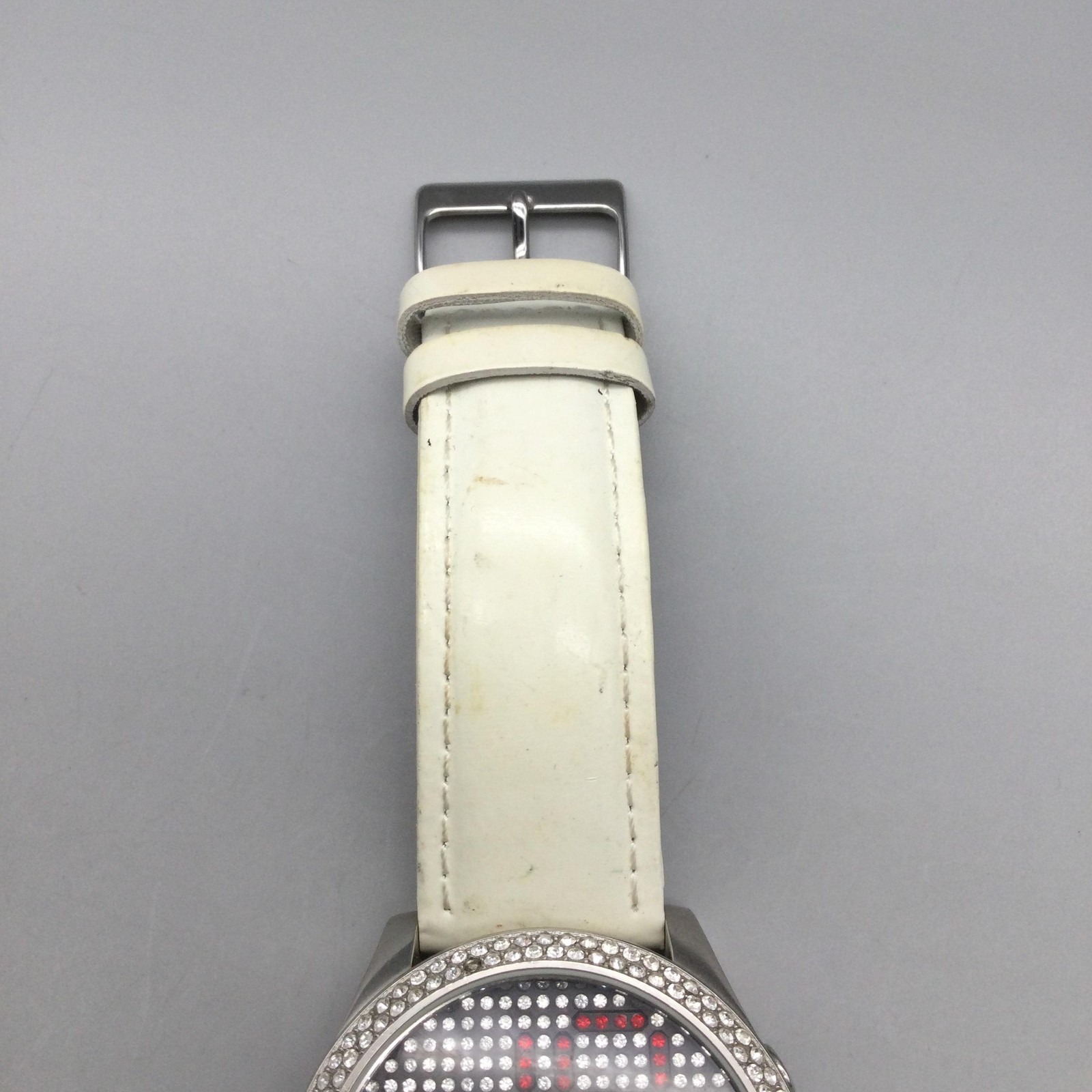 Phosphor Reveal Womens Watch 39mm Crystals LED Digital White Leather New Battery
