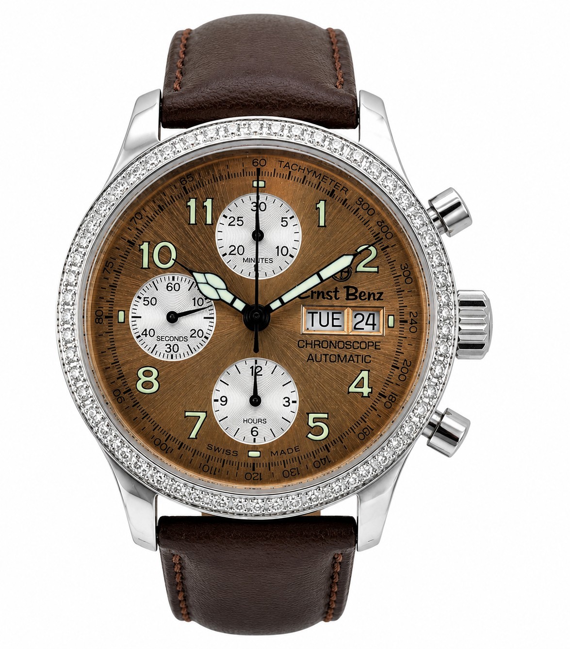 Ernst Benz Chronoscope Automatic Diamond Bezel Swiss Made Men’s Watch Copper…