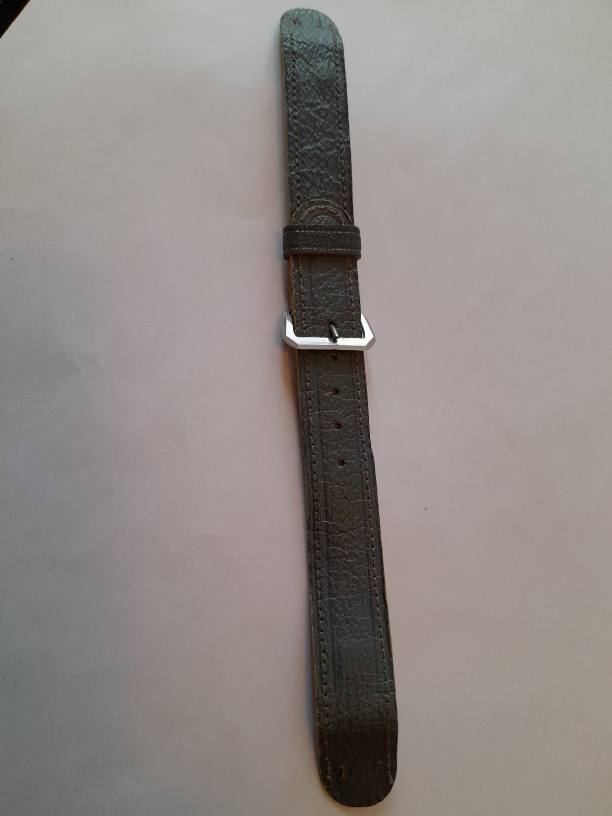 Military Watch Strap Grey 30s 40s Open-ended Genuine Leather 16cm x16mm vintage