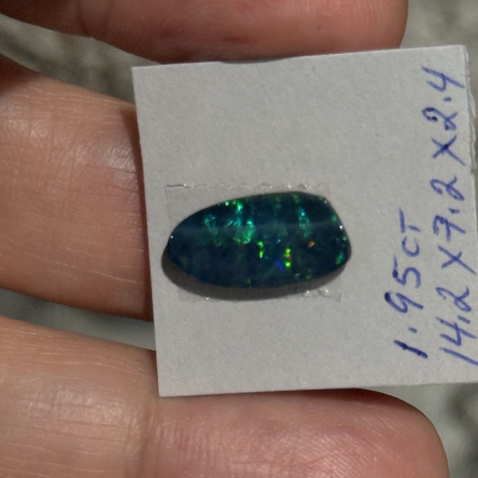 1.95ct 14.2×7.2×2.4mm Sparkling Green Blue Australian Doublet Opal Cabochon Gem