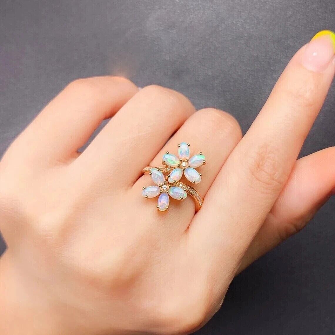 3Ct Oval Cut Simulated Fire Opal Women’s Flower Ring 14k Rose Gold Plated Silver