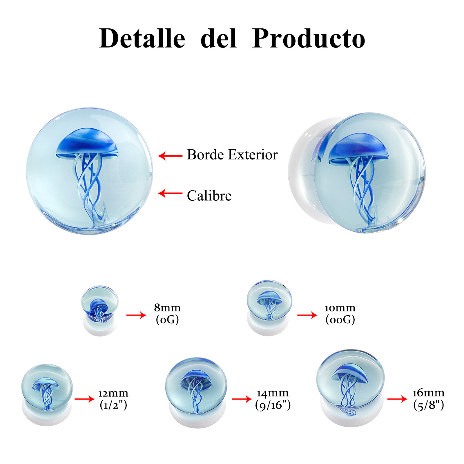 Pyrex Glass Jellyfish Single Flare Ear Gauges Colorful Tunnels Body Jewelry Pair