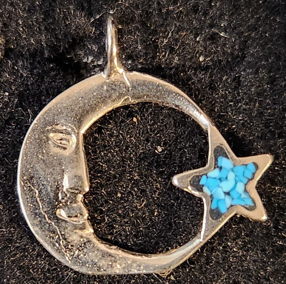 Vintage Nickle Silver PENDENTS Moon and Star Resin Filled Various Sizes