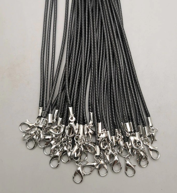 2mm Black Wax Leather Cord Rope Necklace 45+5cm Chain Lobster Clasp 10pcs
