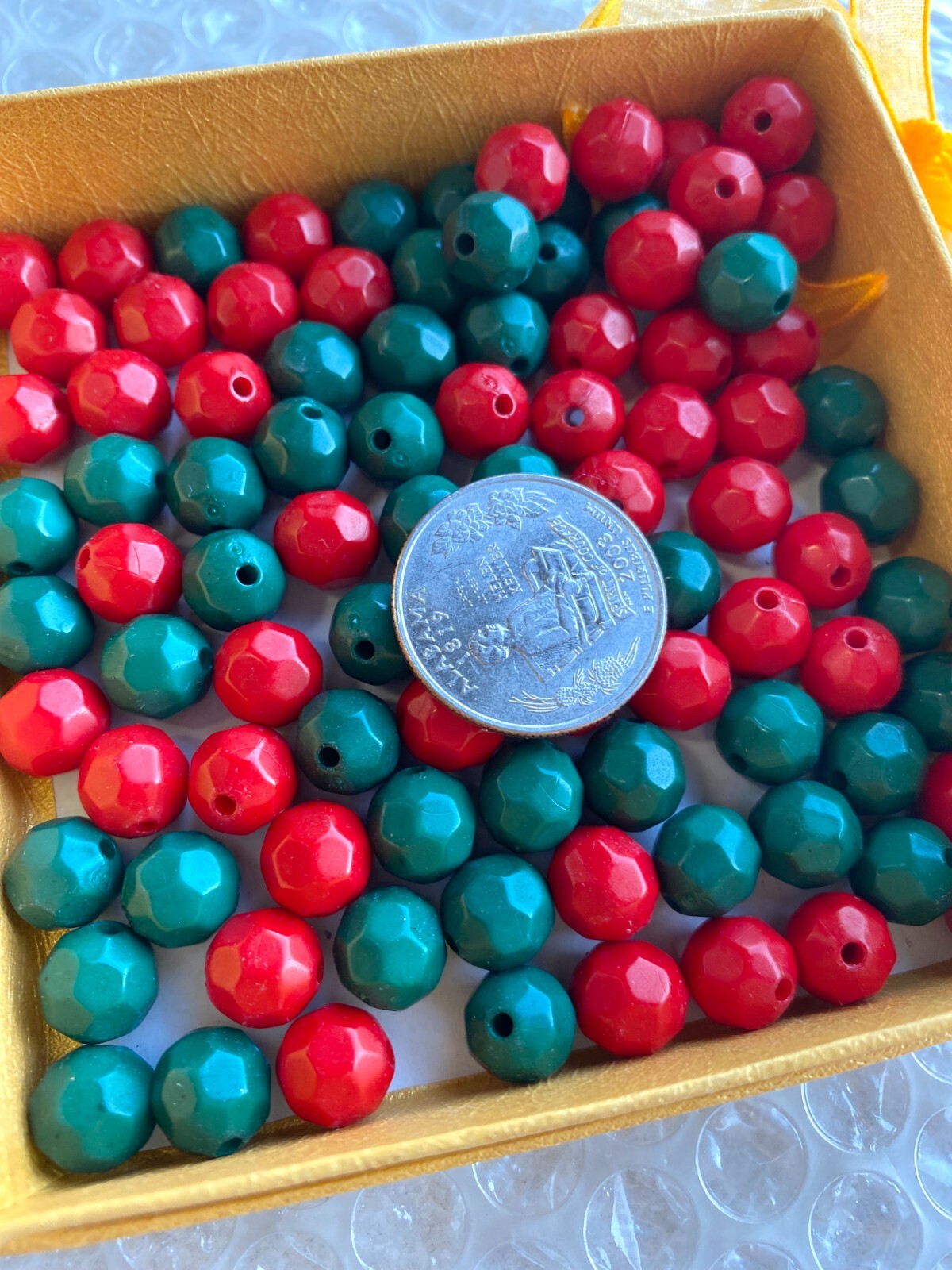 Beads for Jewelry Making Red Green 12mm Acrylic Bead Round Faceted Opaque 50pcs