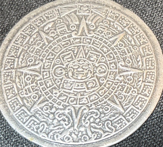 Vintage Mexico Aztec Calendar Pendant Mayan Design, Large Silver Tone Charm Only