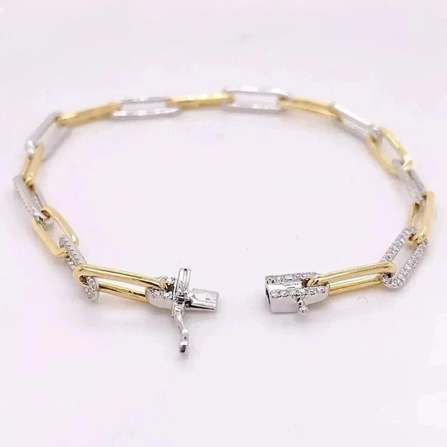 Paper Clip Bracelet In 14K Yellow Gold Plated 2 Ct Round Cut Lab Created Diamond