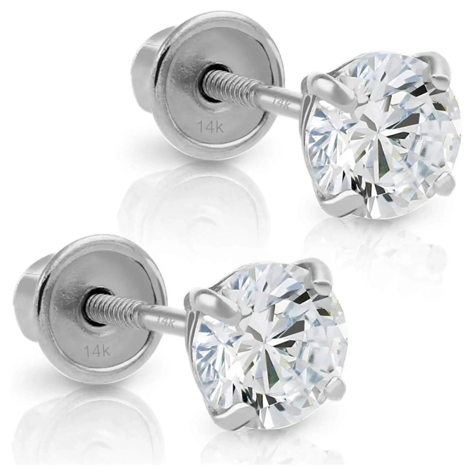 1 ct. Exquisite White Sapphire Screw back Stud Earrings – 14k White Gold