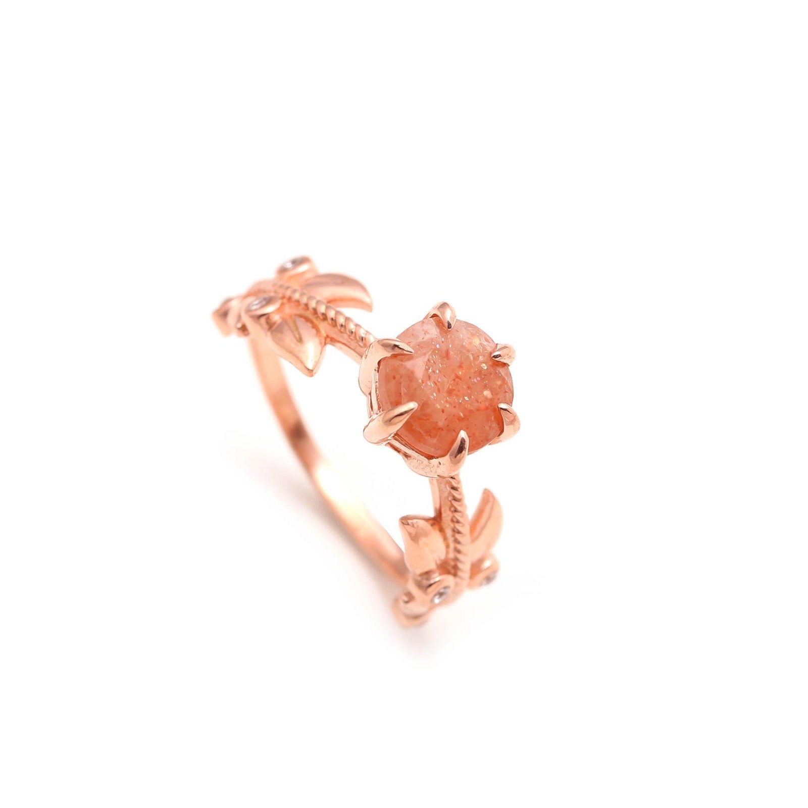 Natural Sunstone Round Cut Ring Rose Gold Fill 925Sterling Silver Dainty Jewelry