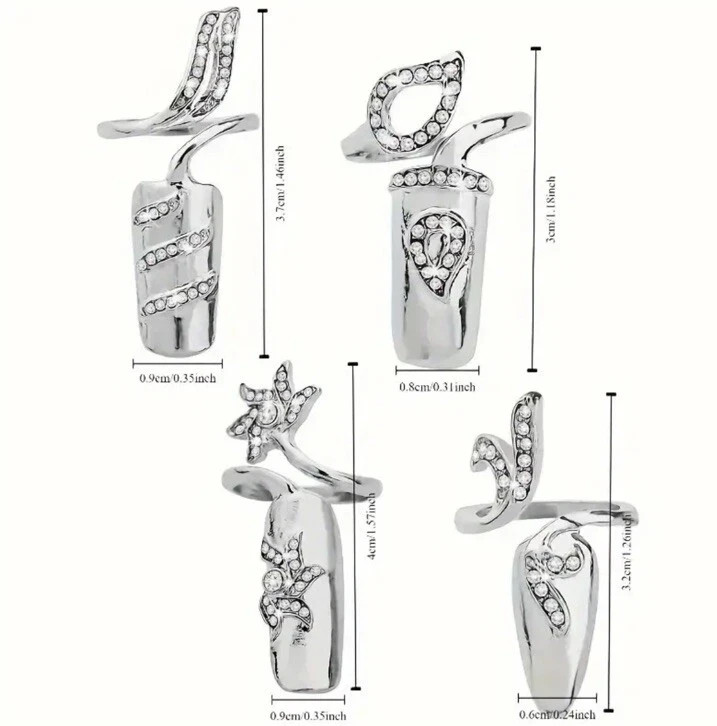 4 Pcs Open End Knuckle Rings for Women Nail Rings Fashion Jewelry