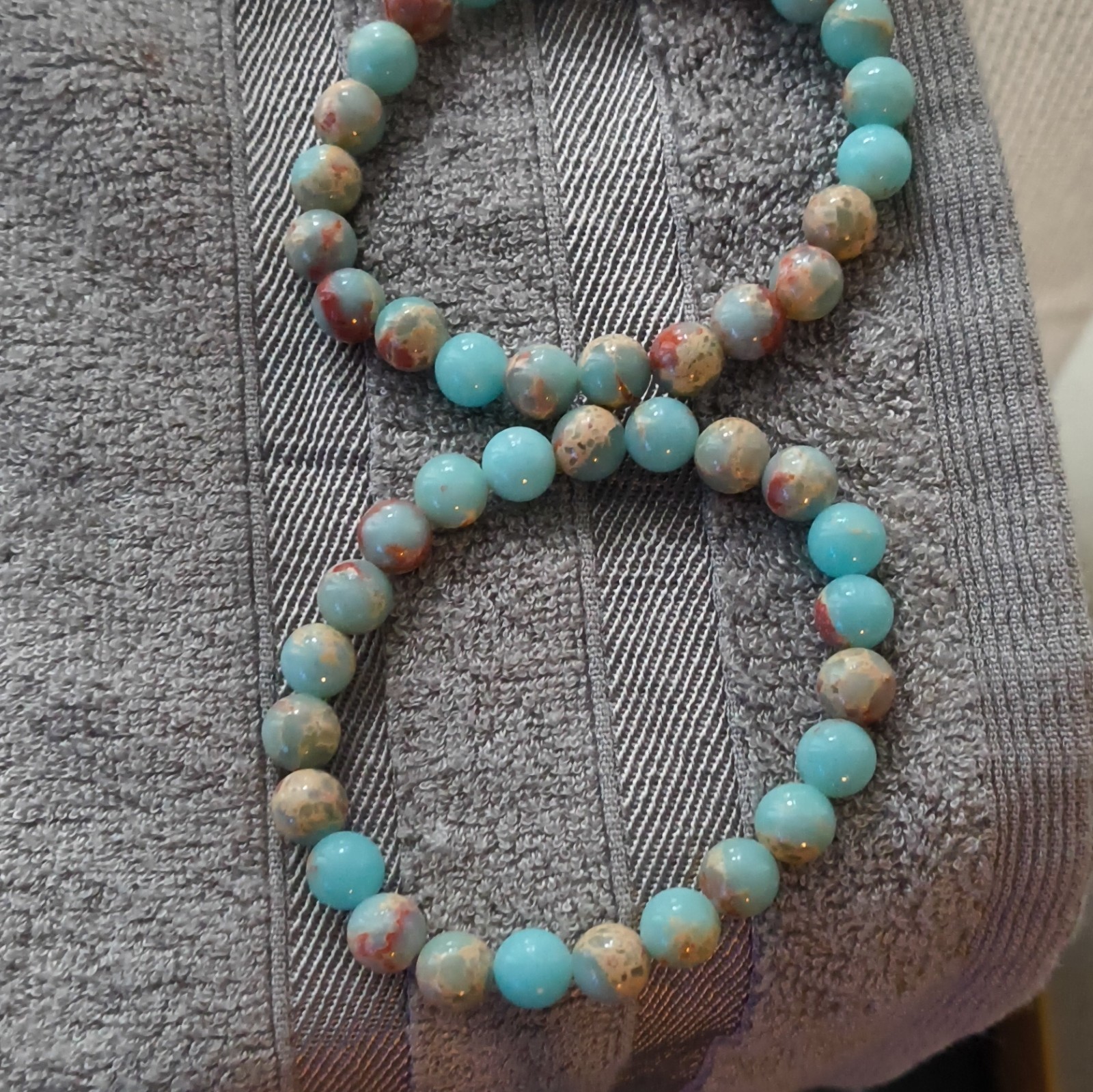 Blue & Multicolor Round Stone Beaded Stretch Bracelet, No Clasp
