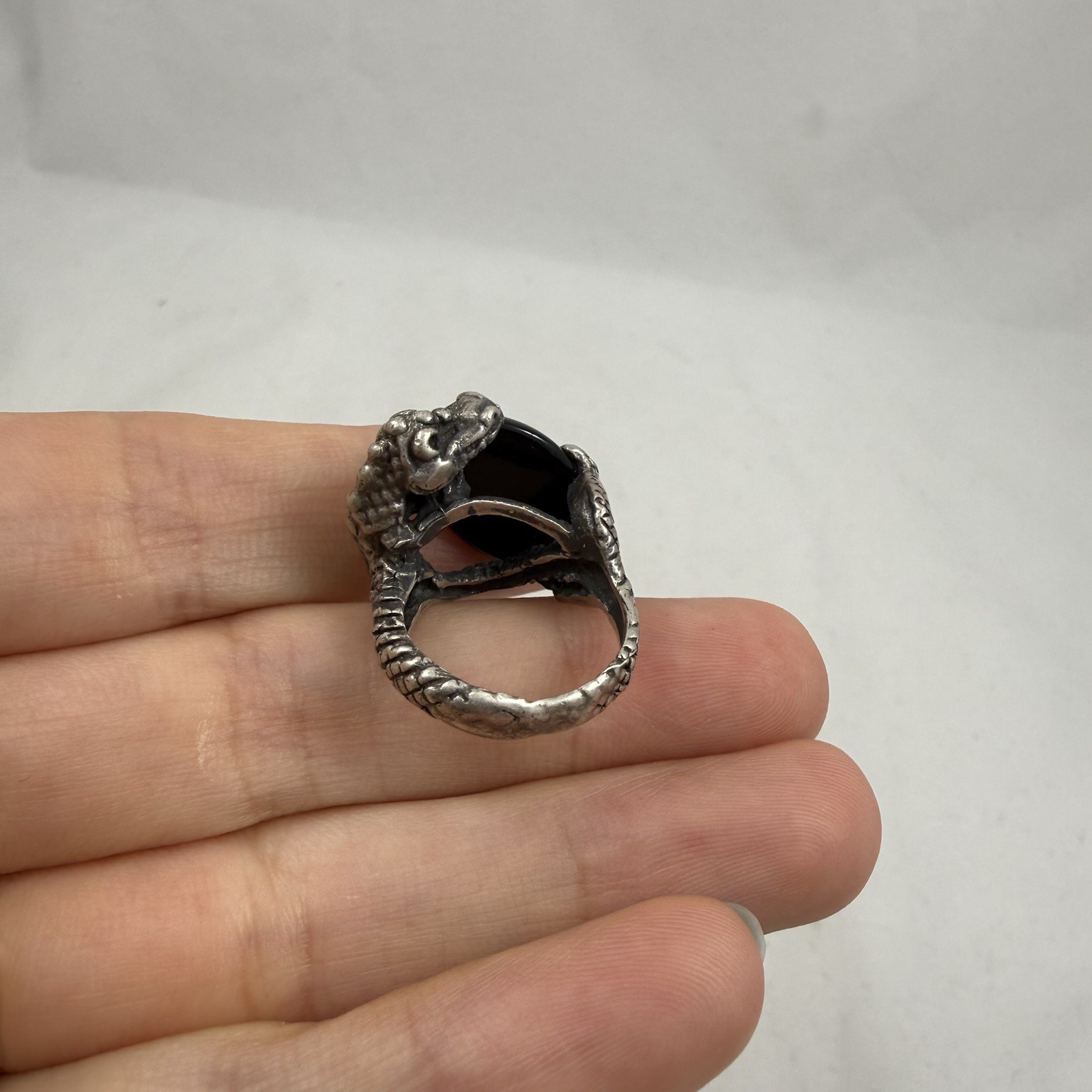 Vintage Sterling Silver Black Onyx Dragon Ring size 4.75 9.2 Grams