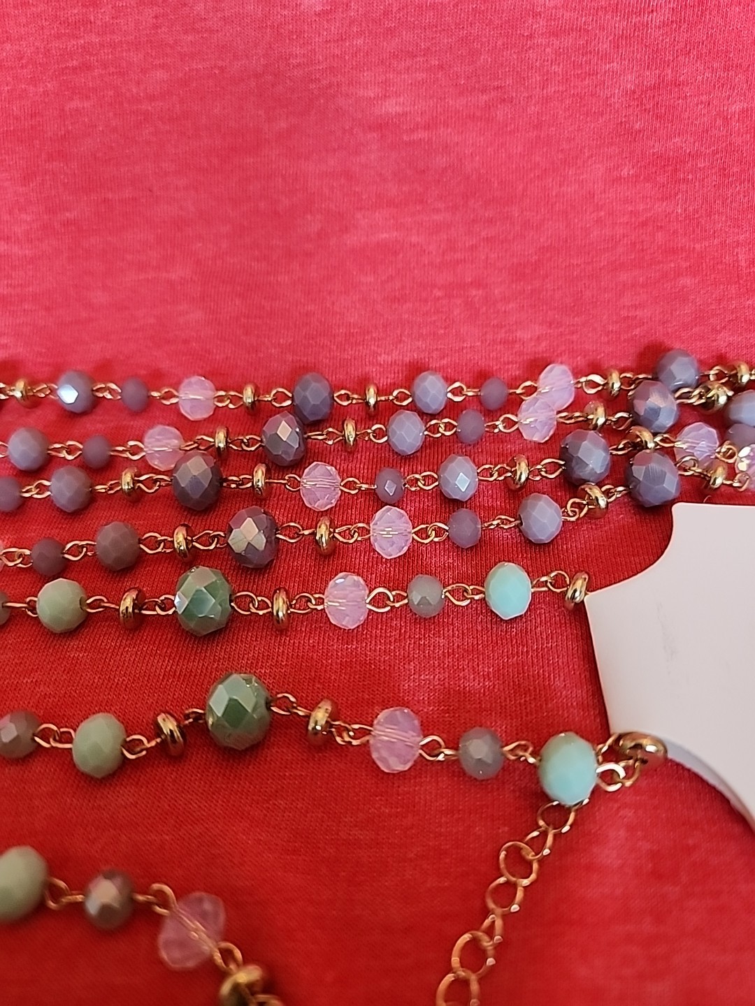 2 Ashley Cooper ~28″ Gold Tone Multi-Color Beaded Necklace w/ 3″ Ext Lavendar