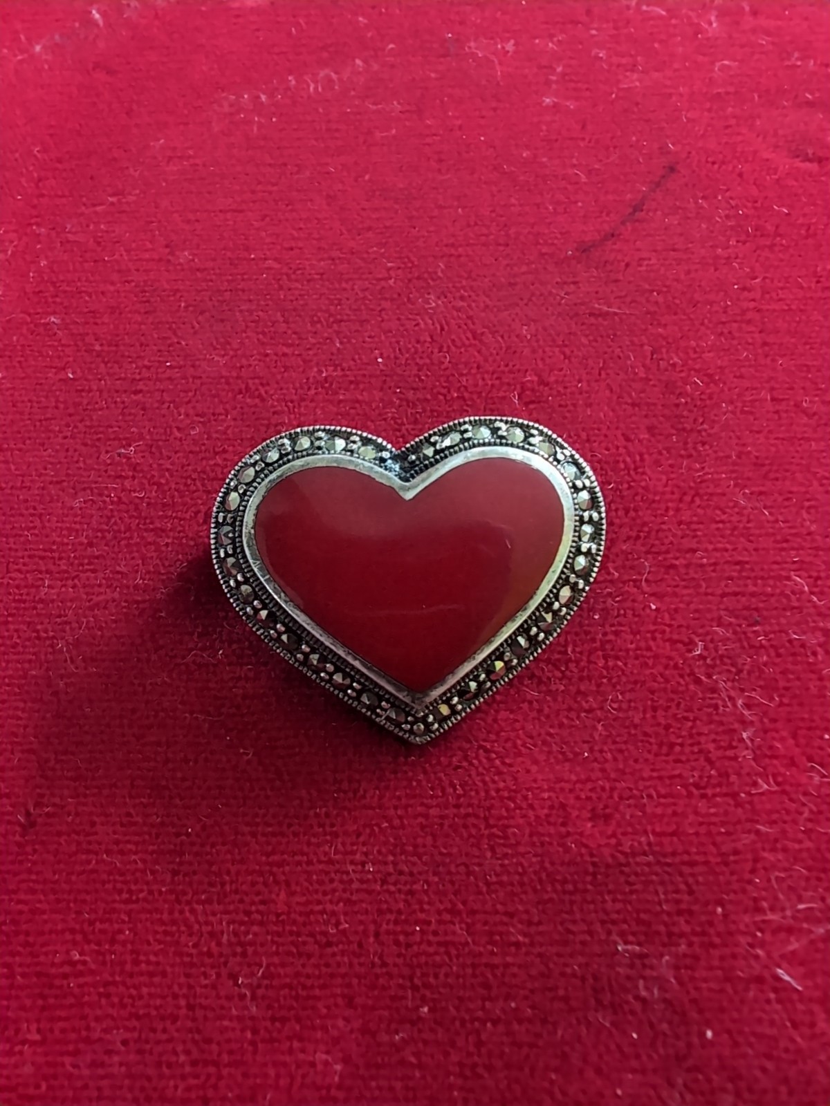 Sterling Silver Marcasite Red Heart Pin Brooch Pendant Vintage Jewelry