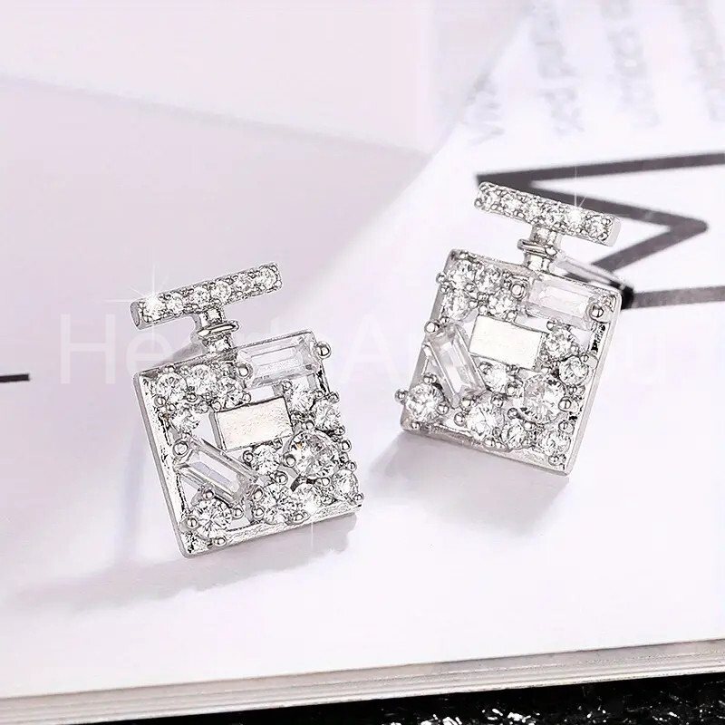 1ct Round Baguette Moissanite Square Geometric Stud Earring 9K White Gold Plated