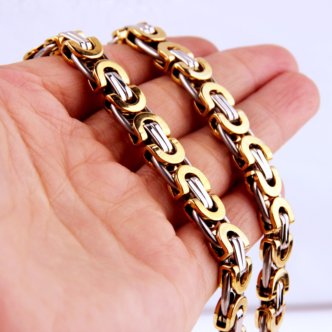 6/8/10mm Cut Flat Byzantine Chain Stainless Steel Women Men Necklace or Bracelet