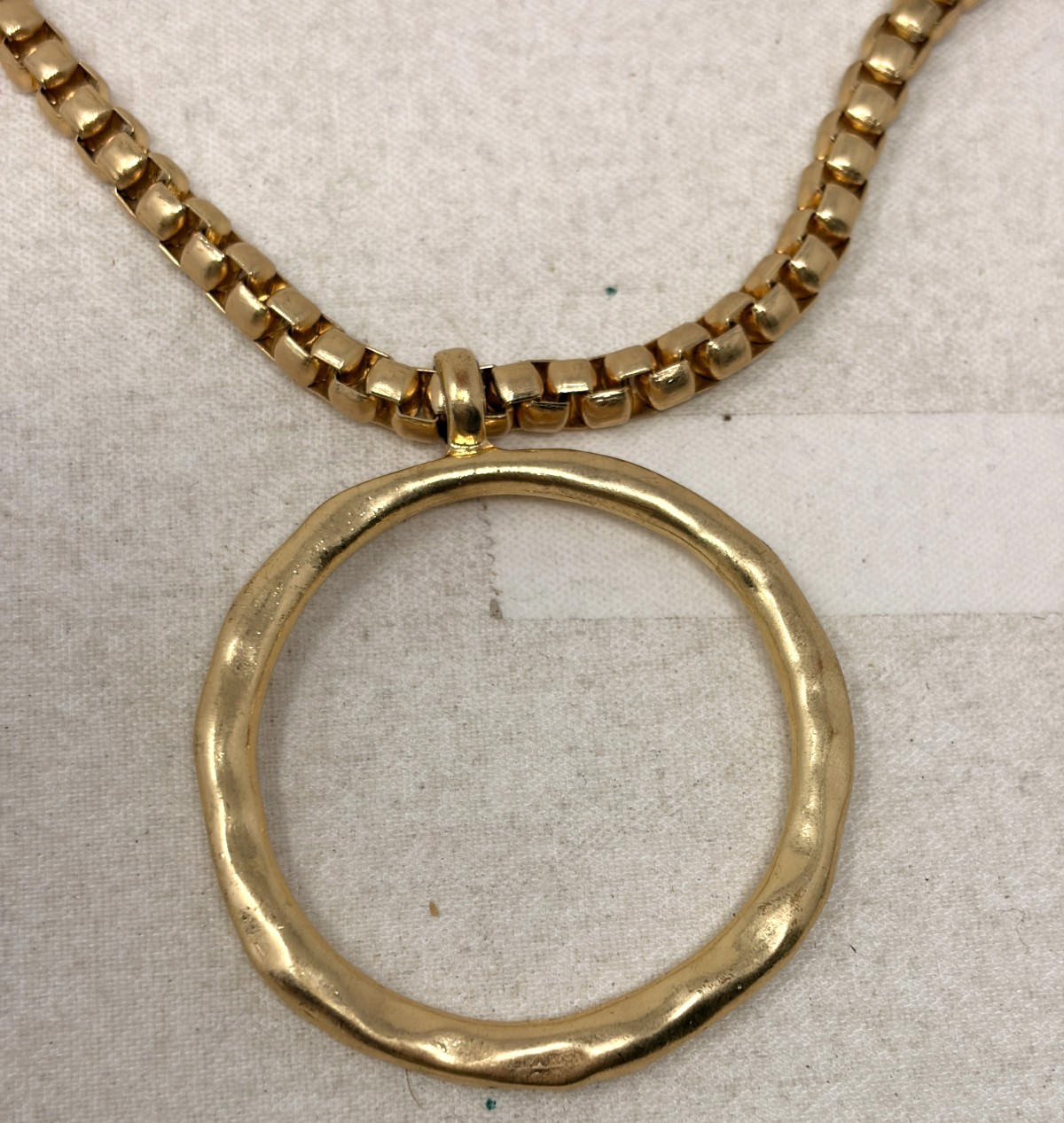 Gold Tone Open Circle Pendant Adjustable Bolo Slider Chain Statement Necklace