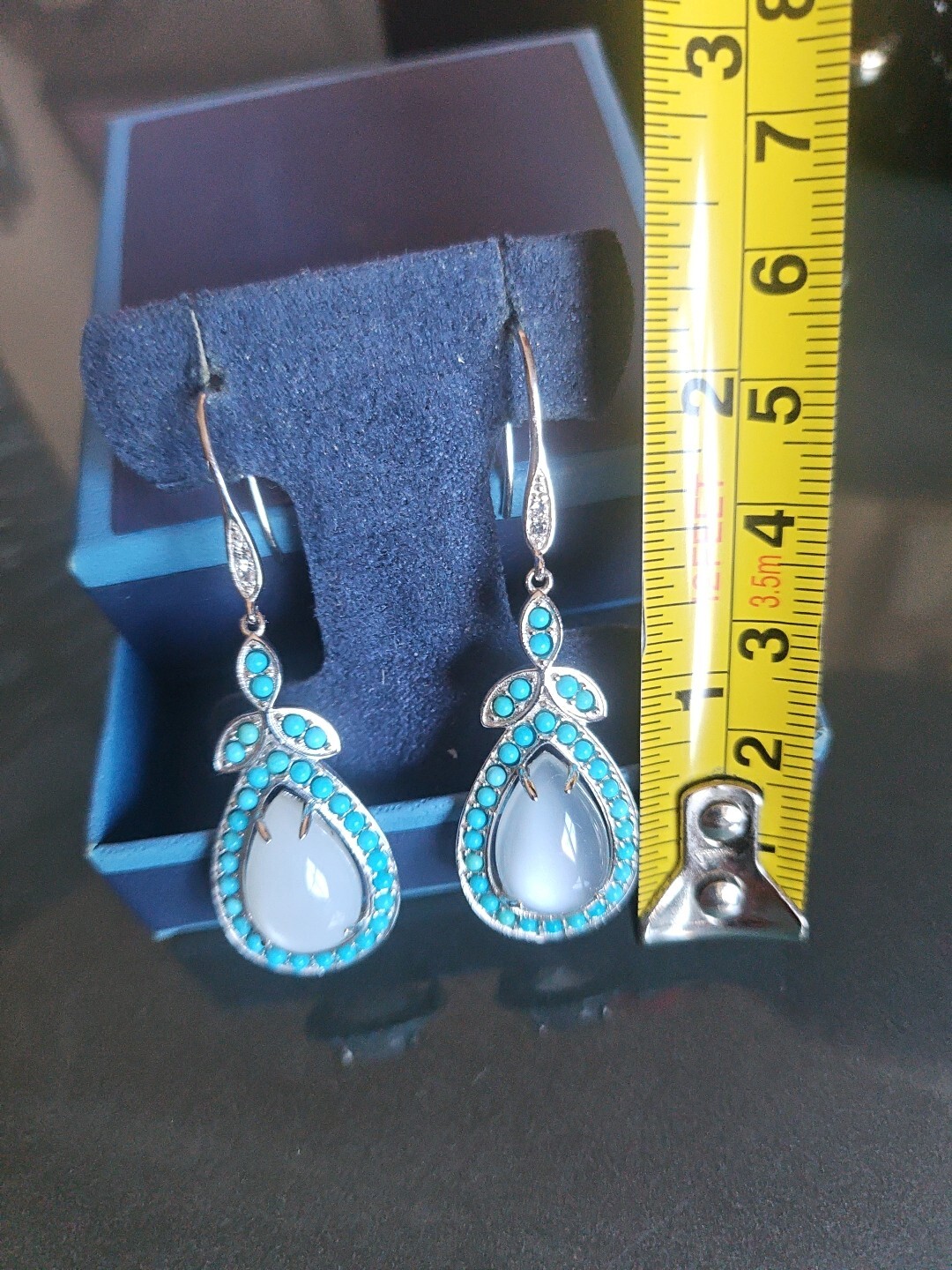 Affinity Gems Moon Stone & Blue Turquoise Sterling Silver 925 Drop Earrings NWOT