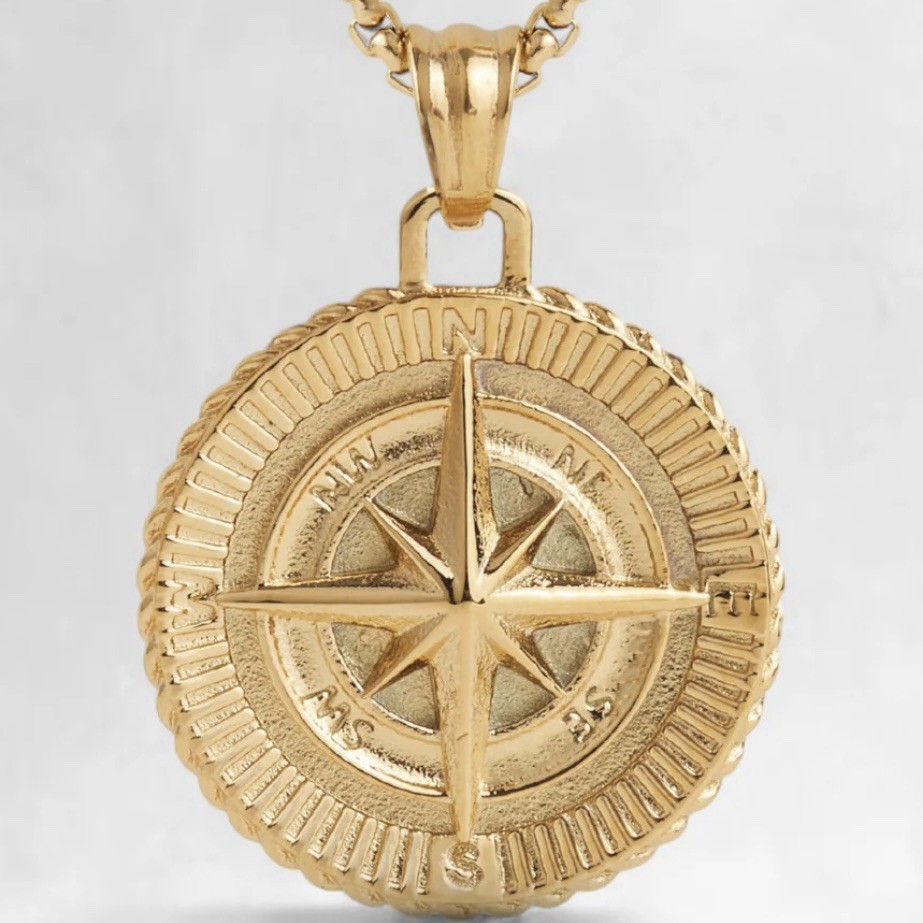 Forge & Foundry Navigator Compass Gold Plated Pendant Stainless Steel Nautical
