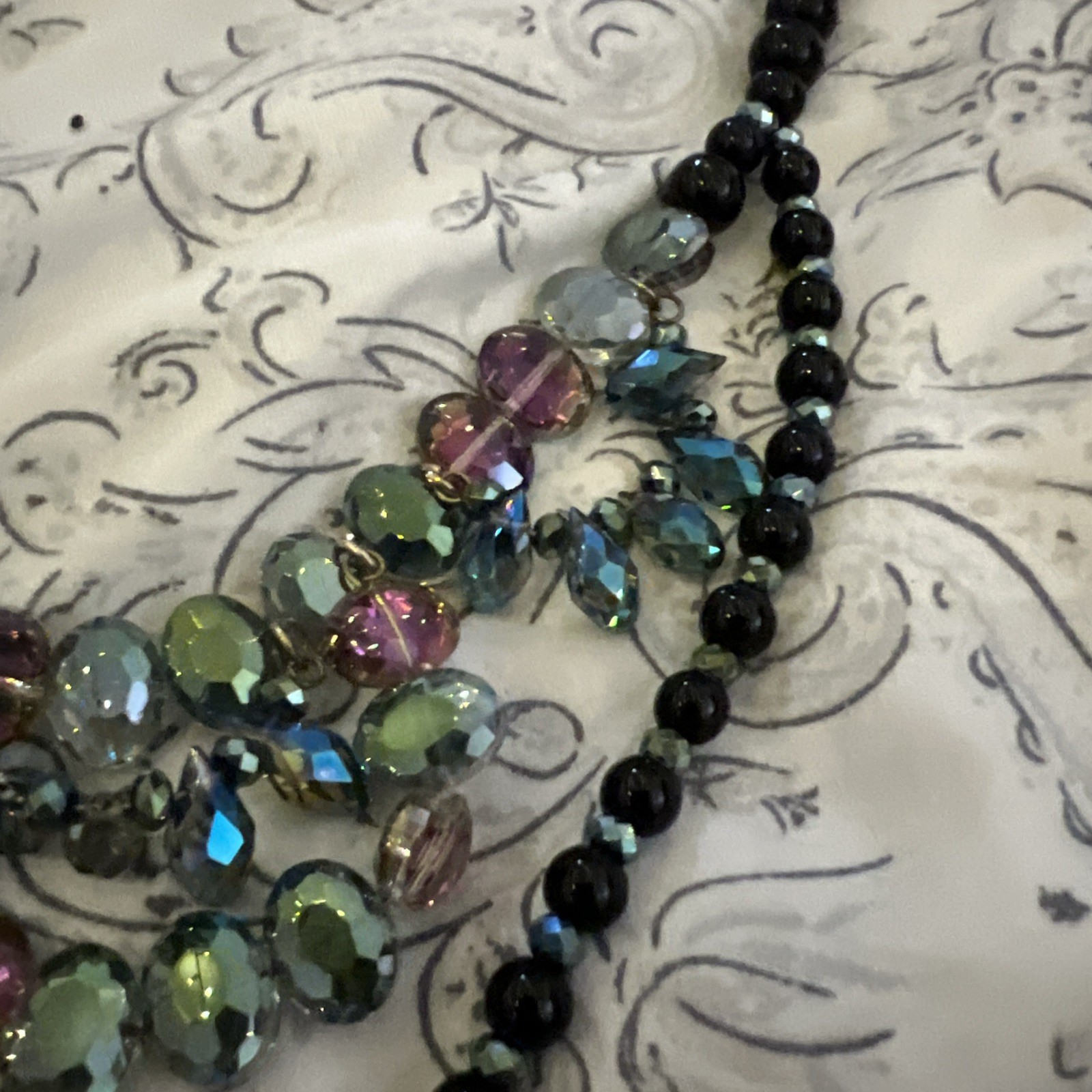 NWT Dena G MultiColored Crystal and Black Beaded Double Strand Statement Necklac