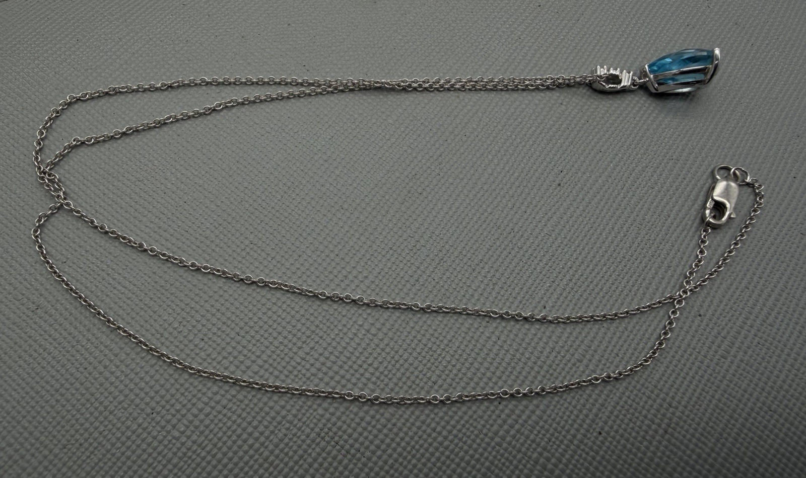 Blue Topaz & Diamond Pendant In 14k White Gold With Chain
