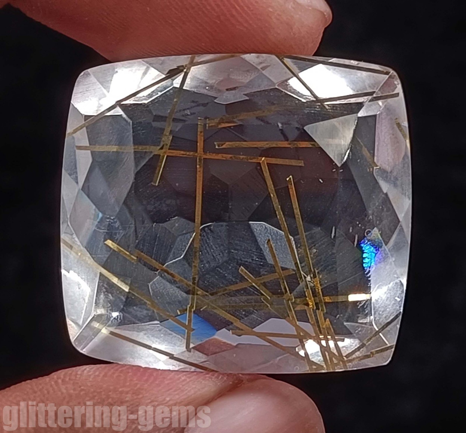 74.65Ct Certified Golden Rutilated Quartz Cushion Cut Natural Loose Gems 5ADX