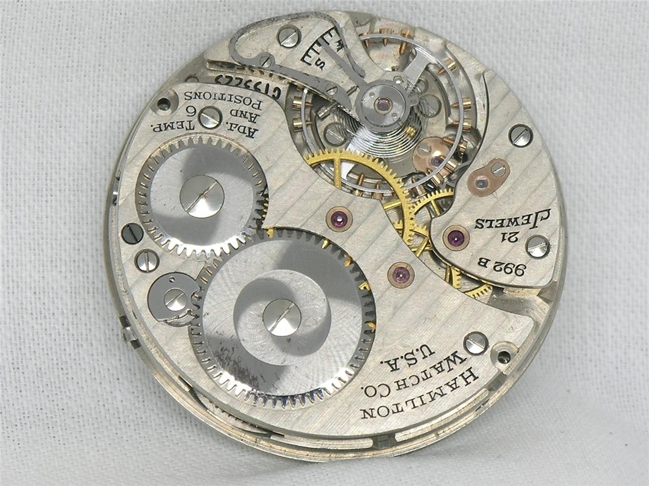 VINTAGE 16S HAMILTON 992B 21 JEWEL RAILROAD POCKETWATCH MOVEMENT & DIAL!
