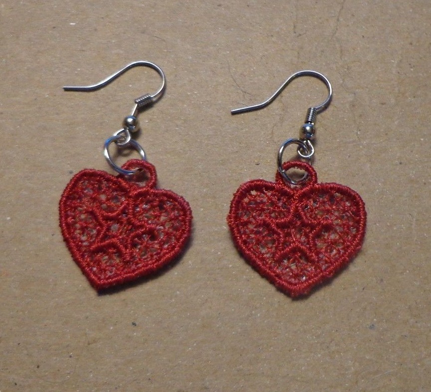 Earrings – Free Standing Lace – Machine Embroidered – Hand-Crafted – Silver-tone