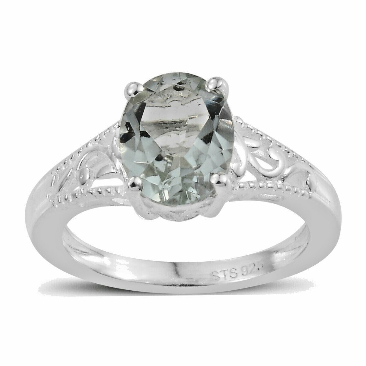Natural Green Amethyst Ring in Sterling Silver (Size 9.0) 1.65 ctw