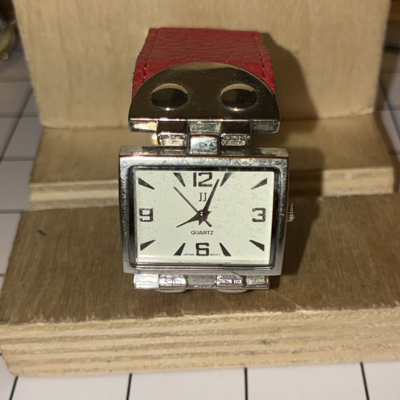 Vintage JJ Brand Square Quartz Red Leather Strap