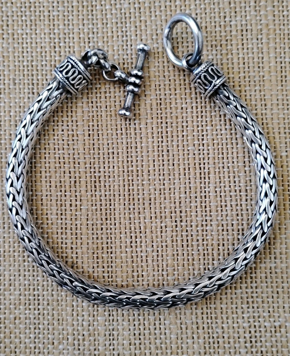 Sterling Silver 6mm Wheat Braided Link Toggle Bracelet 925 Oxidized 33.9g