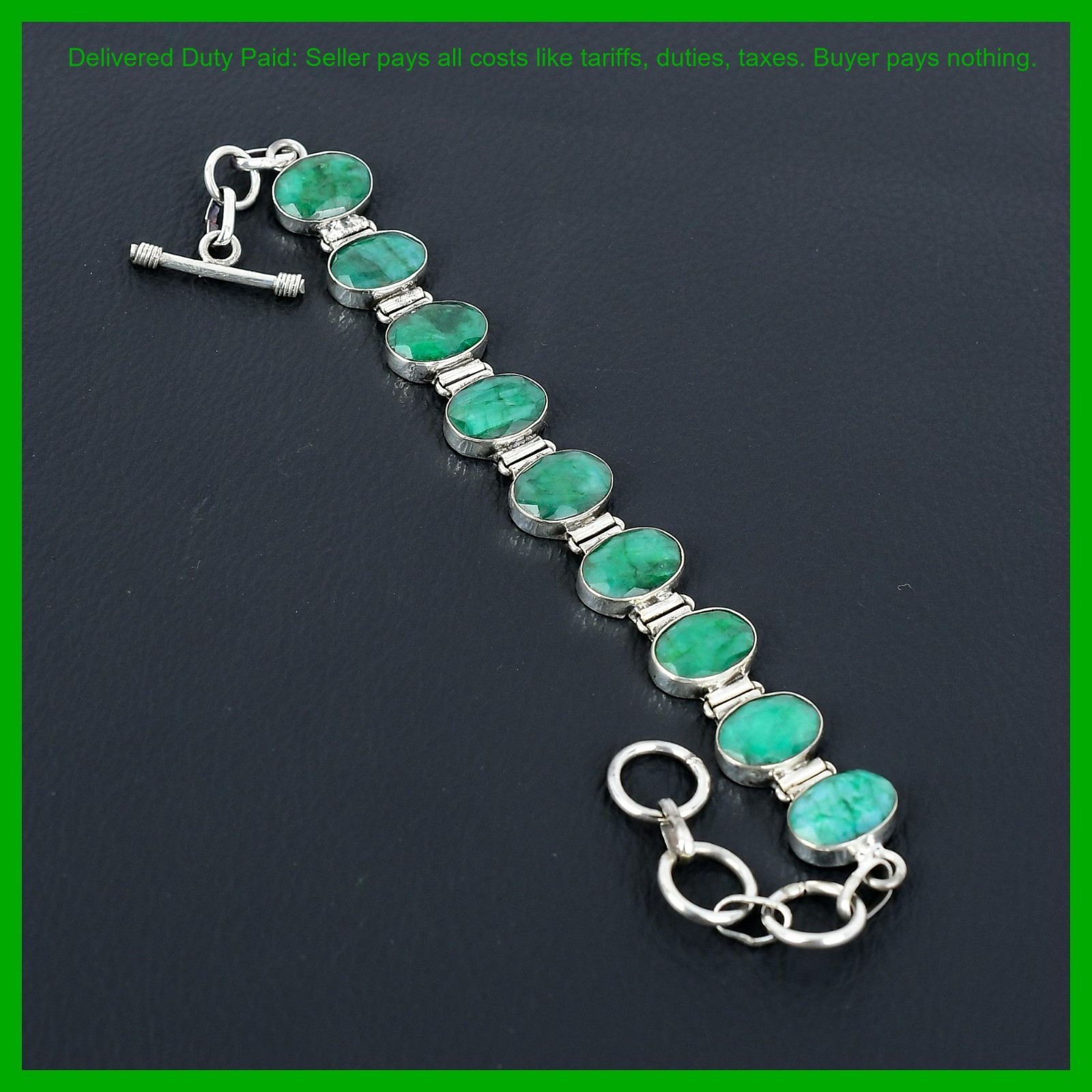 Oval Zambian Emrald Gemstone 925 Sterling Silver Anniversary Gift Chain Bracelet