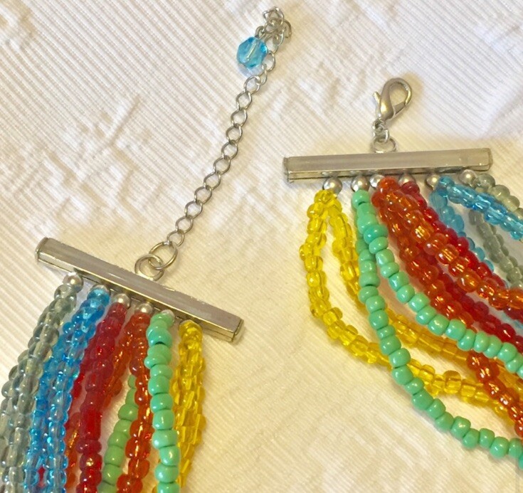 Colorful Crystal Beads & Jade Multi Strands Vintage Necklace