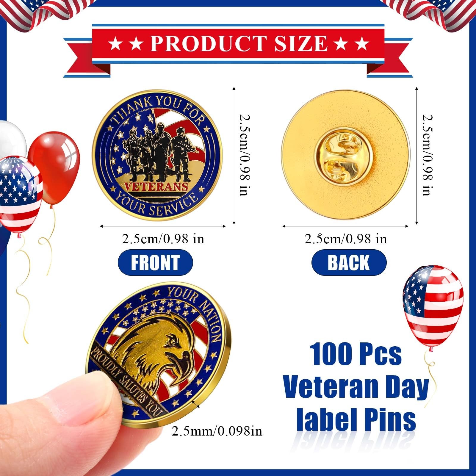 100 Pcs Veteran Day label Pins Bulk Military Veterans Challenge Pins Patrioti…