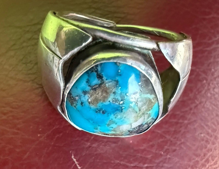 Natural Bisbee Turquoise In Quartz Tufa Sterling Ore Silver Ring Size 9.5