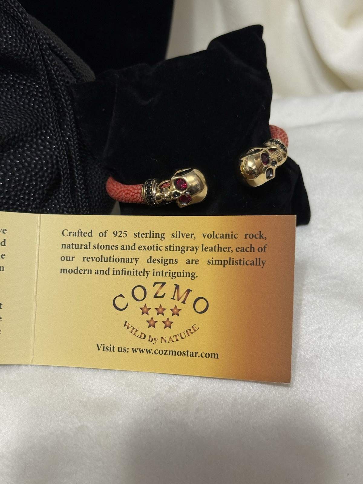 NWT🌺 Cozmo .925 Sterling Silver Ruby Red CZ Stingray Bangle Bracelet Pouch $200