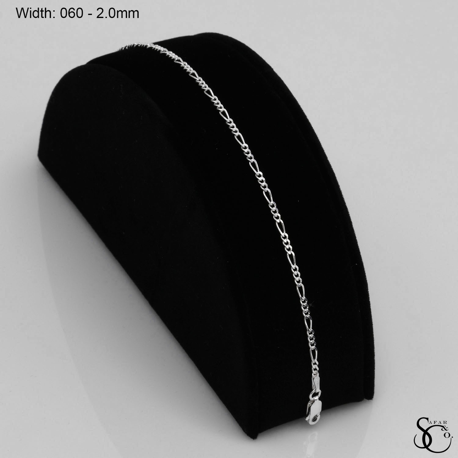 925 Sterling Silver 060 Figaro Link Chain Necklace Bracelet 7 – 26 Inches