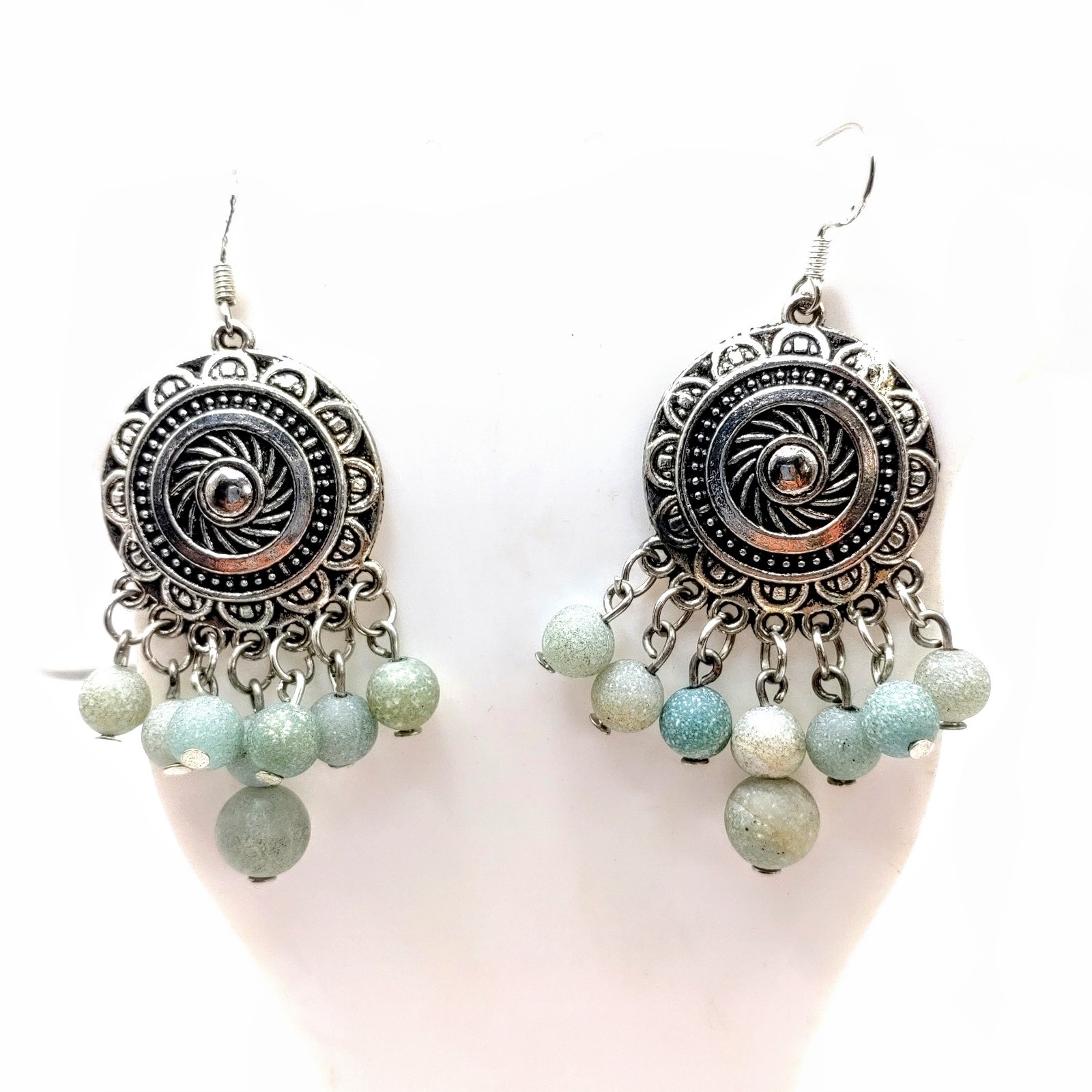 Gemstone Earrings Dangle Drop Beaded Crystal Boho Sterling Silver Hooks Handmade